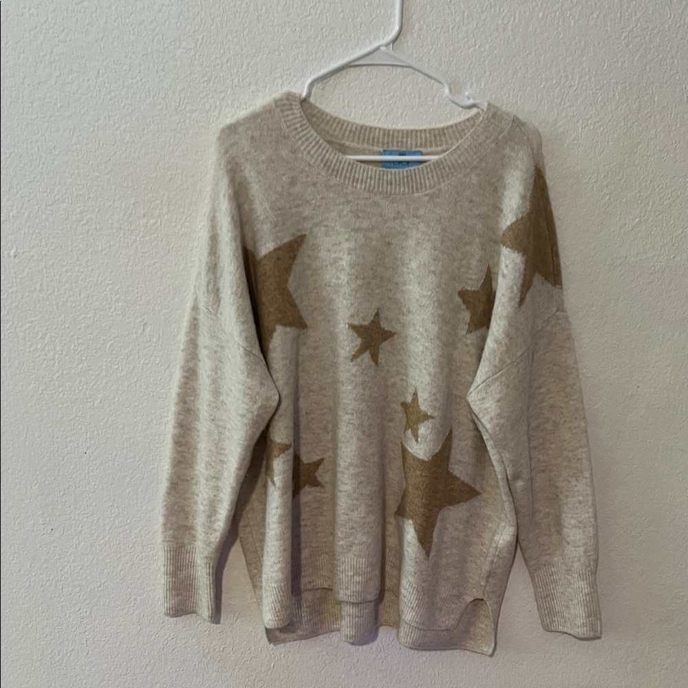 CeCe Beige Star Pattern Sweater